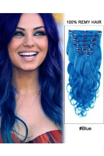 16”  7pcs Blue Body Wave 100% Remy Hair Clip In Hair Extensions 16”  7pcs Blue Body Wave 100% Remy Hair Clip In Hair Extensions